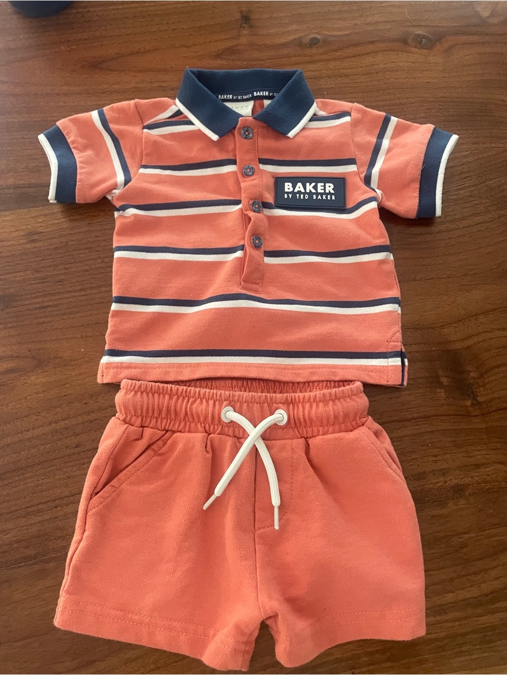 Baker by Ted Baker Coral & Navy Striped Polo with Coral Shorts
